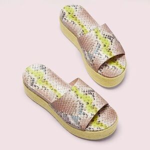 Kate Spade Zia Snakeskin Platform Slide in Lime